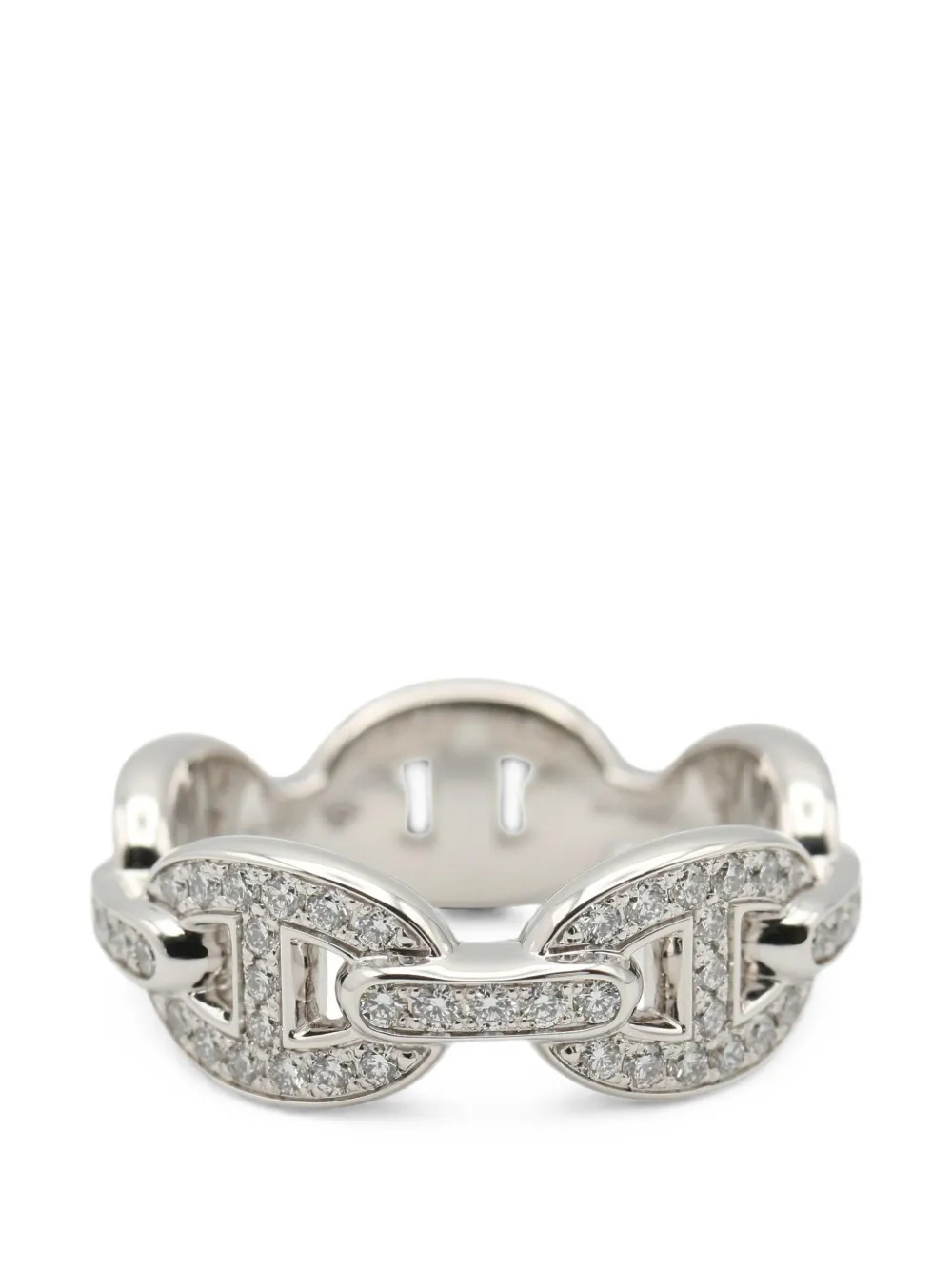 Pre-owned Hermes 2010s Chaîne D'ancre Enchene Pm Diamond Ring In Silver