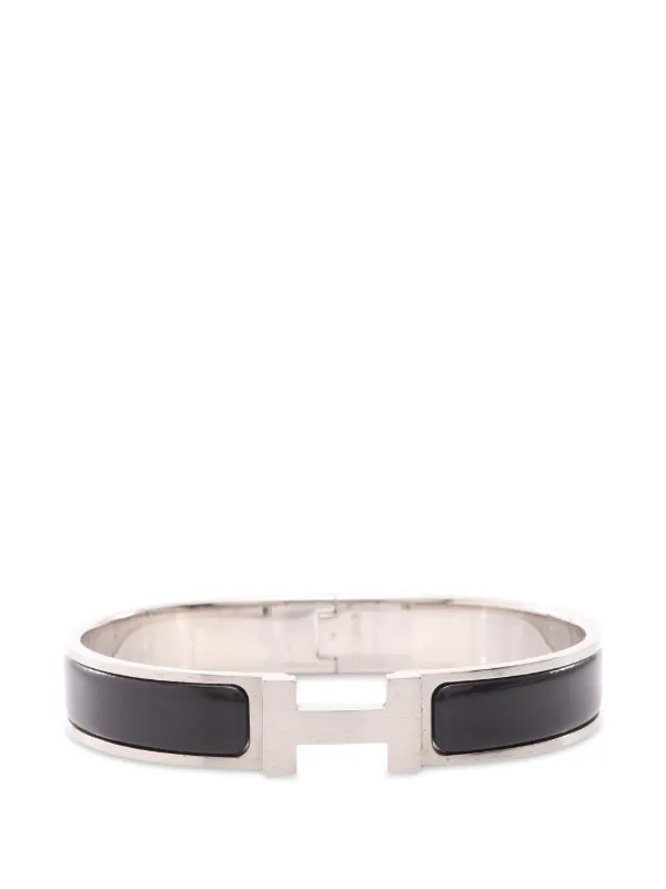 Hermès Pre-owned 2010s Click H Enamel Bangle in Silver