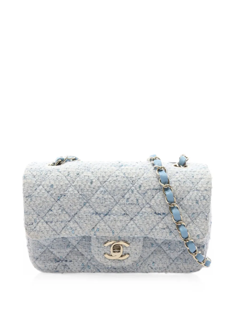 CHANEL Pre-Owned 2021 20 mini Matelassé tweed shoulder bag - Blu
