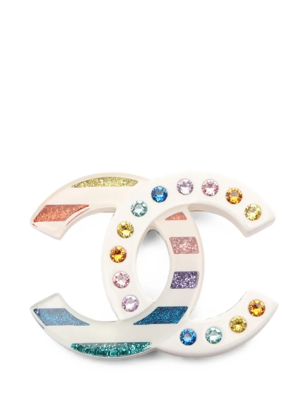 CHANEL Pre-Owned 2019 rhinestone-embellished Coco Mark brooch - Bianco