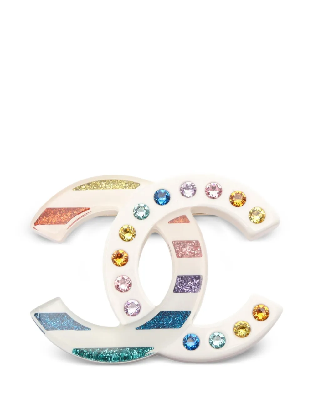 CHANEL Pre-Owned 2019 rhinestone-embellished Coco Mark brooch - Weiß