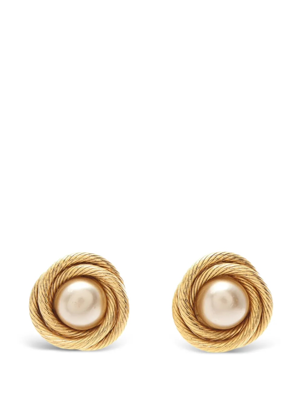 CHANEL Pre-Owned 1986-1988 faux-pearl twist-frame earrings - Oro