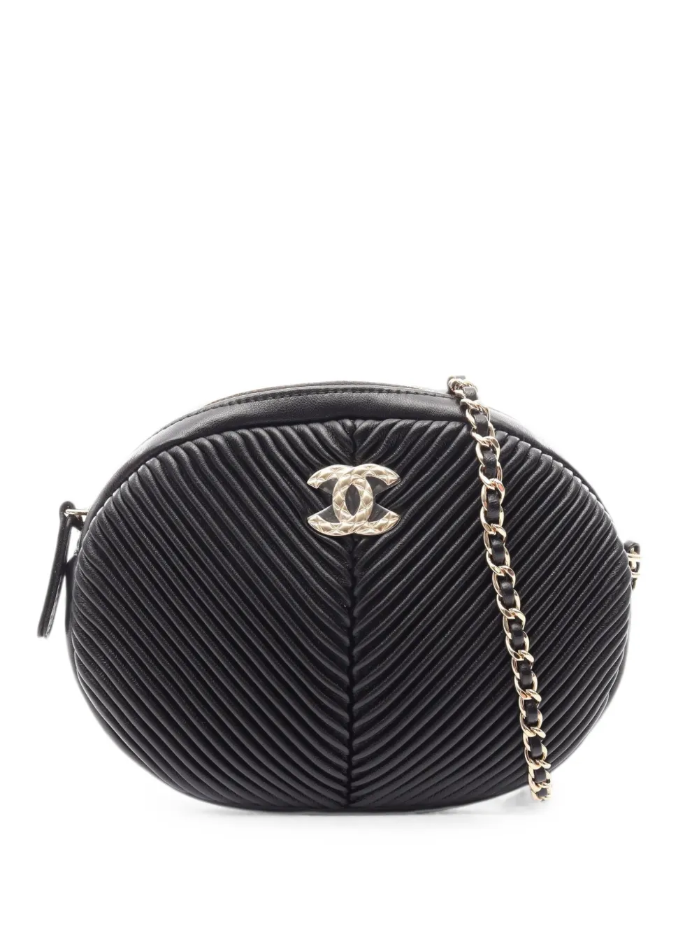 CHANEL Pre-Owned 2019 Oval pleated mini bag - Nero