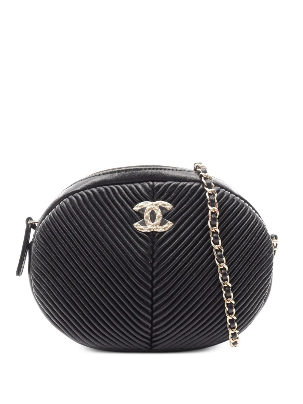 CHANEL Pre-Owned 2019 Oval pleated mini bag - Schwarz