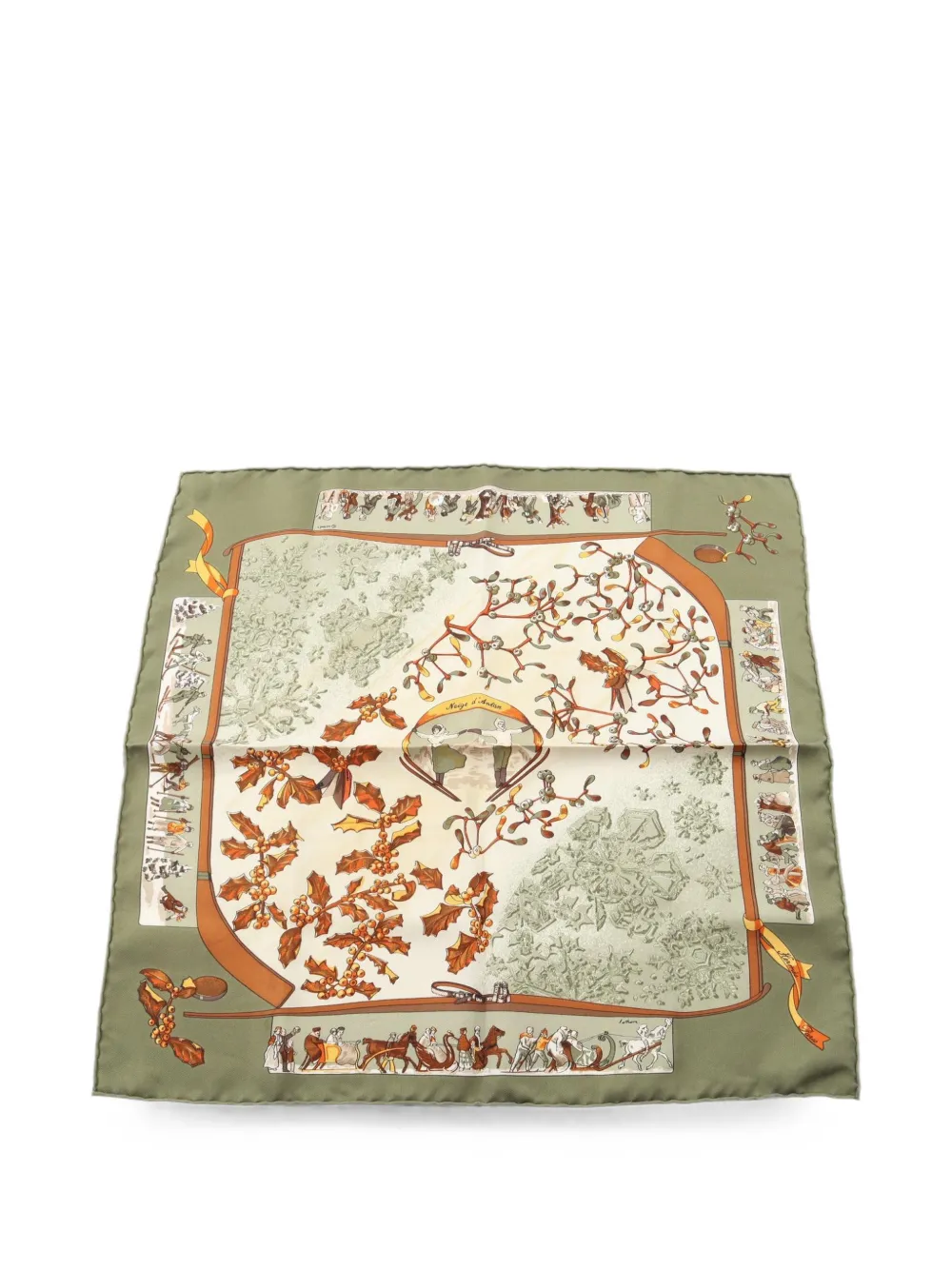 Pre-owned Hermes 2000s Neige D'antan Silk Scarf In Green
