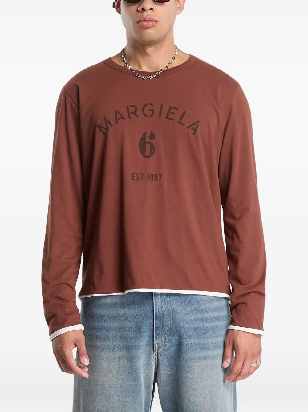 MM6 Maison Margiela T-shirt met logoprint met lange mouwen Bruin