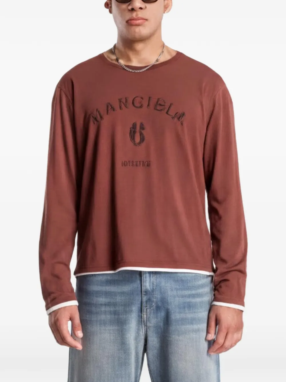 MM6 Maison Margiela logo-print long-sleeved T-shirt - Braun