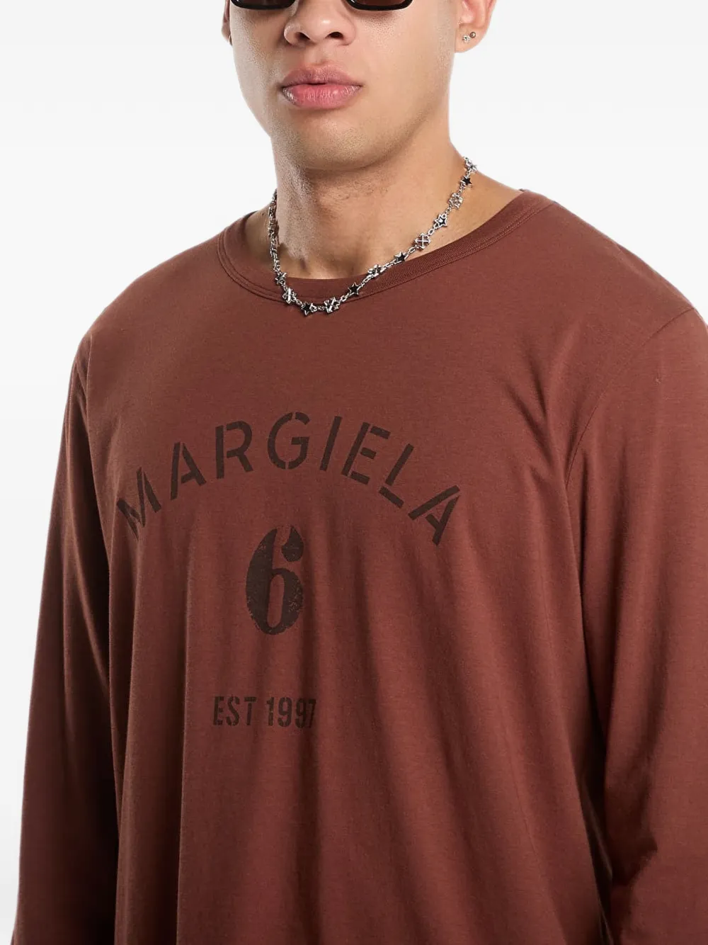 MM6 Maison Margiela T-shirt met logoprint met lange mouwen Bruin