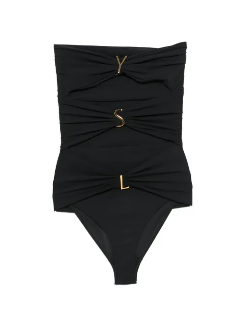 Saint Laurent bañador fruncido con placa del logo