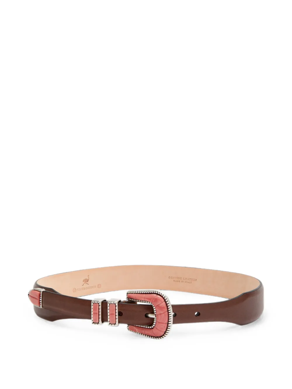 Silver Ostrich Cintura in pelle con fibbia - Marrone