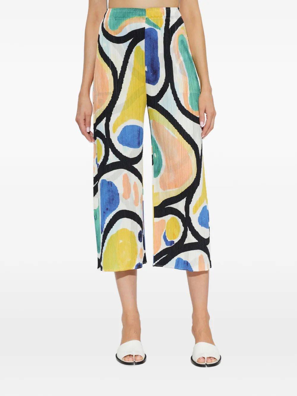 Pleats Please Issey Miyake Roll broek met plissé-effect en abstracte print Beige