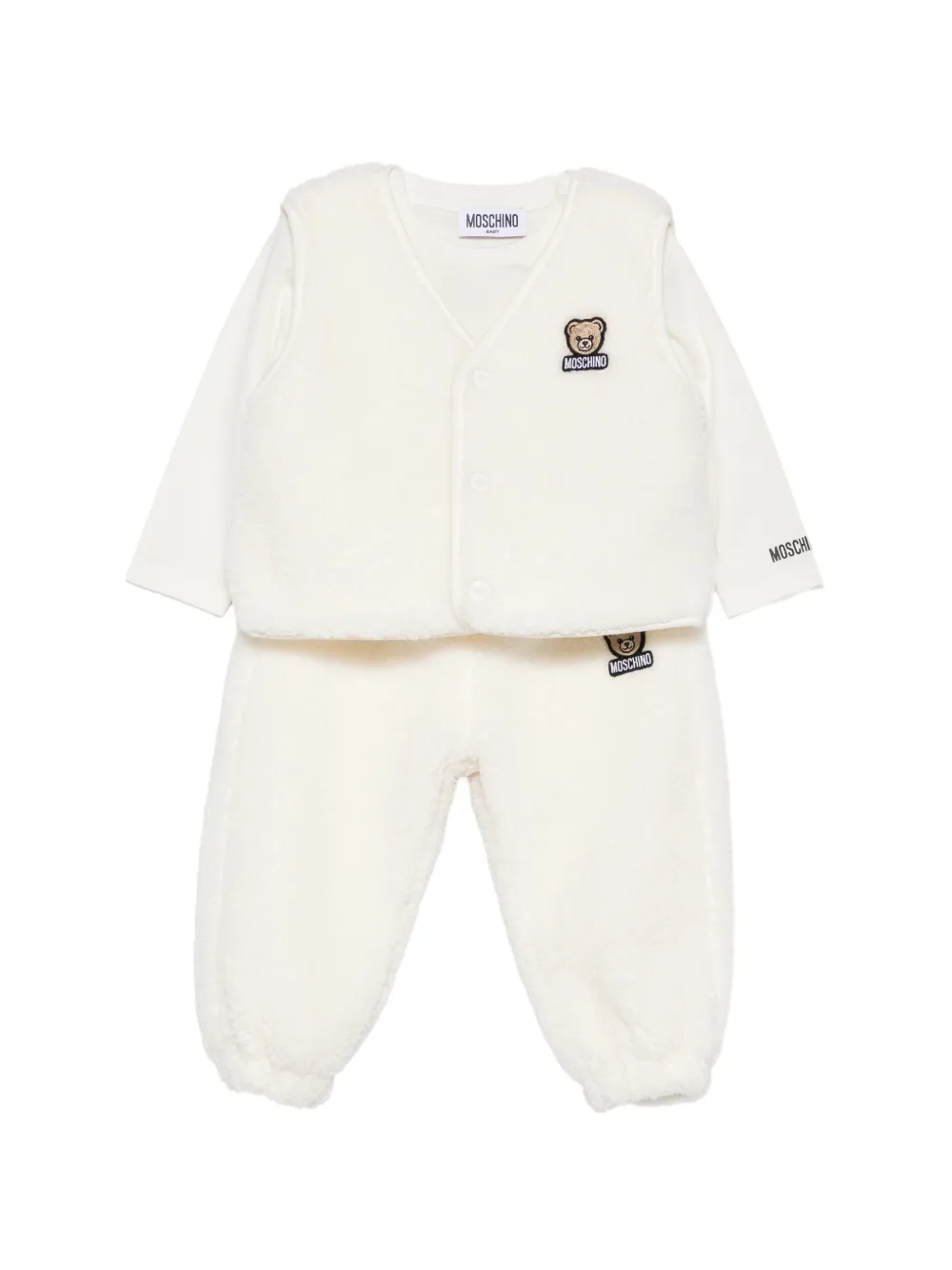 Moschino Kids Driedelige broekset met logo-detail Wit