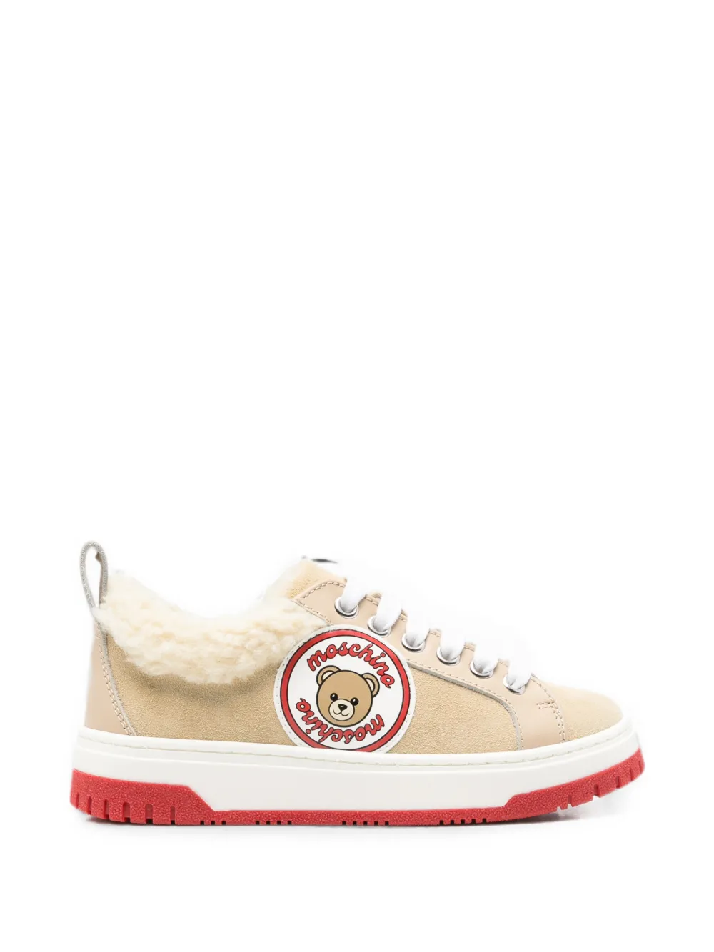 Moschino Kids Teddy Bear patch shearling-trim sneakers - Toni neutri