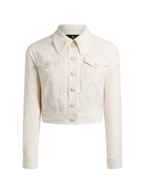 ETRO cropped jacket in stretch cotton-blend jacquard with rebrodé lace