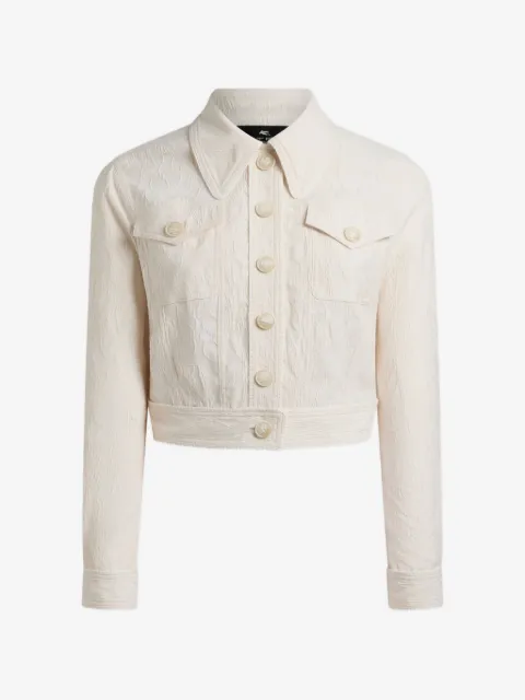 ETRO cropped jacket in stretch cotton-blend jacquard with rebrodé lace
