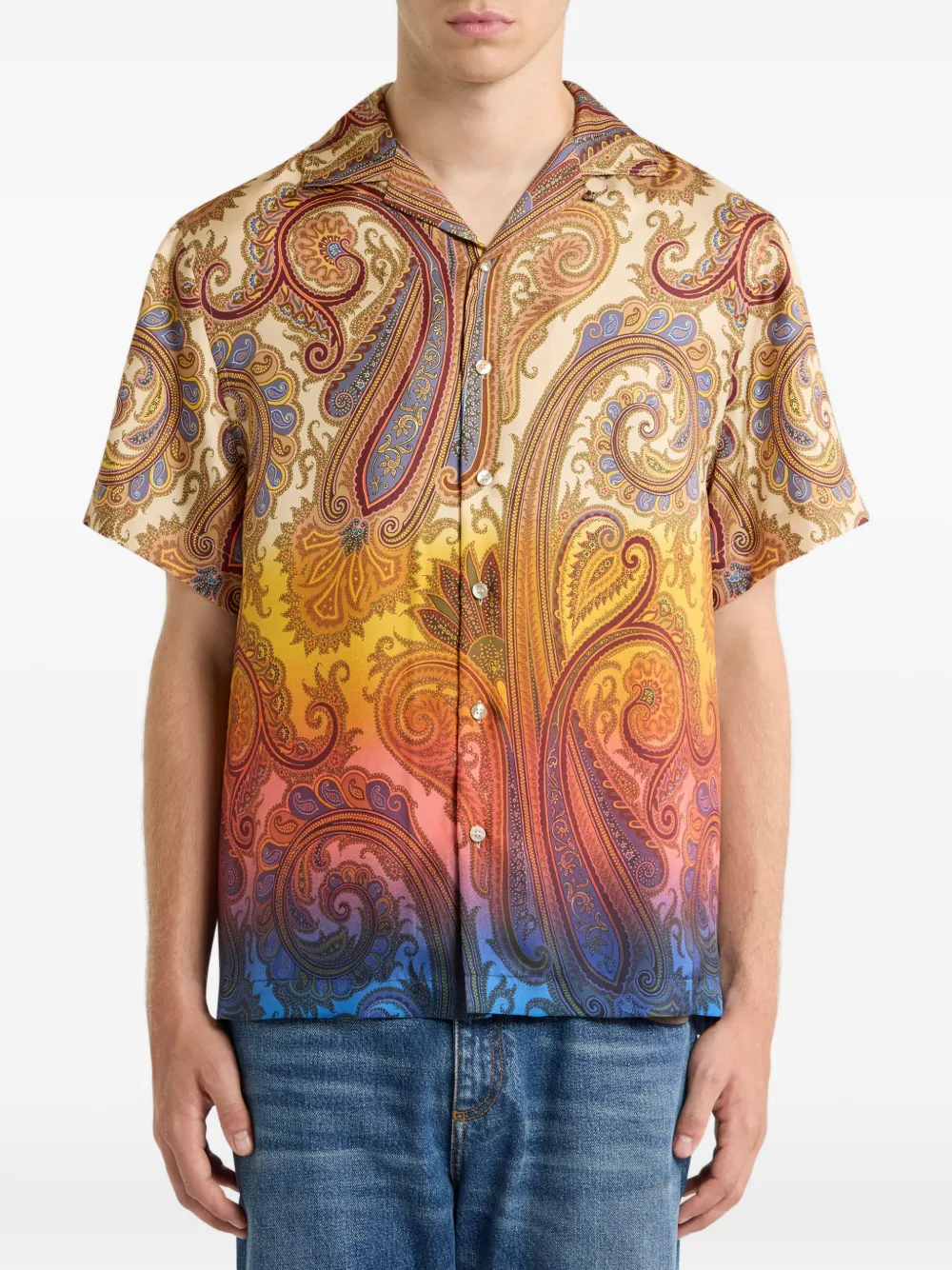 ETRO Zijden bowlingshirt met paisley-print Beige