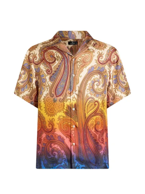 ETRO silk bowling shirt with placed degradé paisley print
