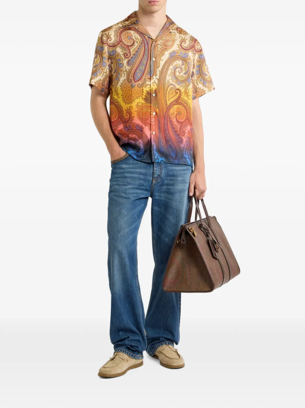 ETRO Zijden bowlingshirt met paisley-print Beige