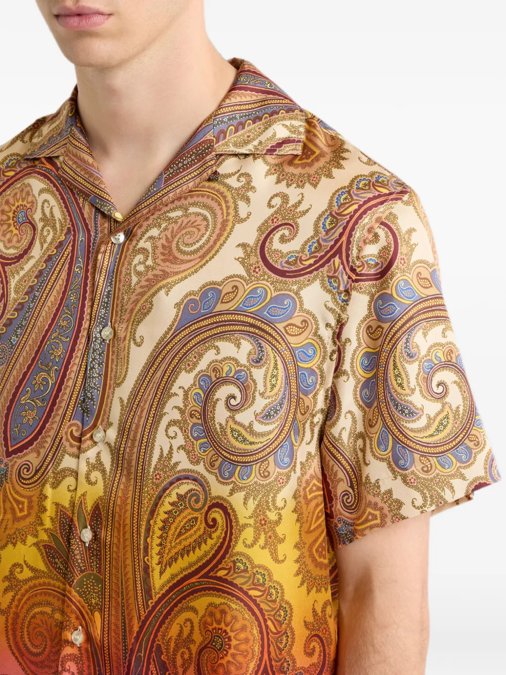 ETRO Zijden bowlingshirt met paisley-print Beige
