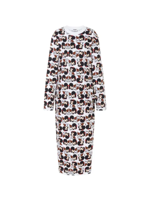 Moschino Mafalda-print long-sleeve dress