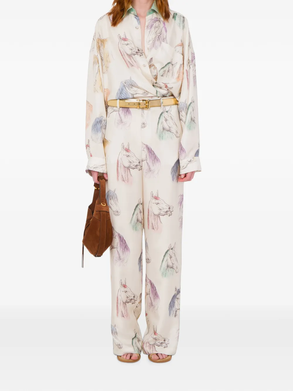 Moschino Zijden overhemd met paardenprint Beige