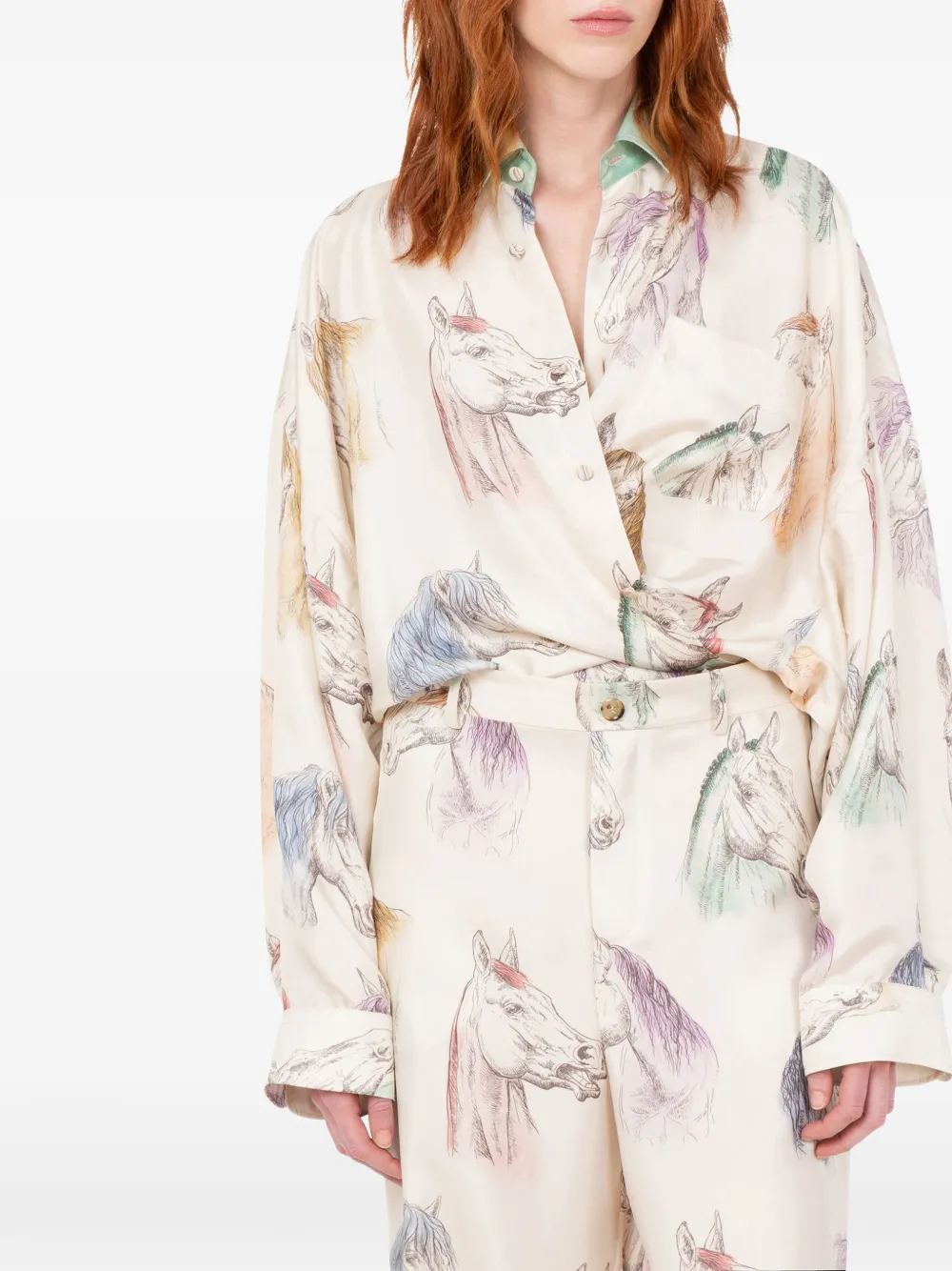 Moschino Zijden overhemd met paardenprint Beige