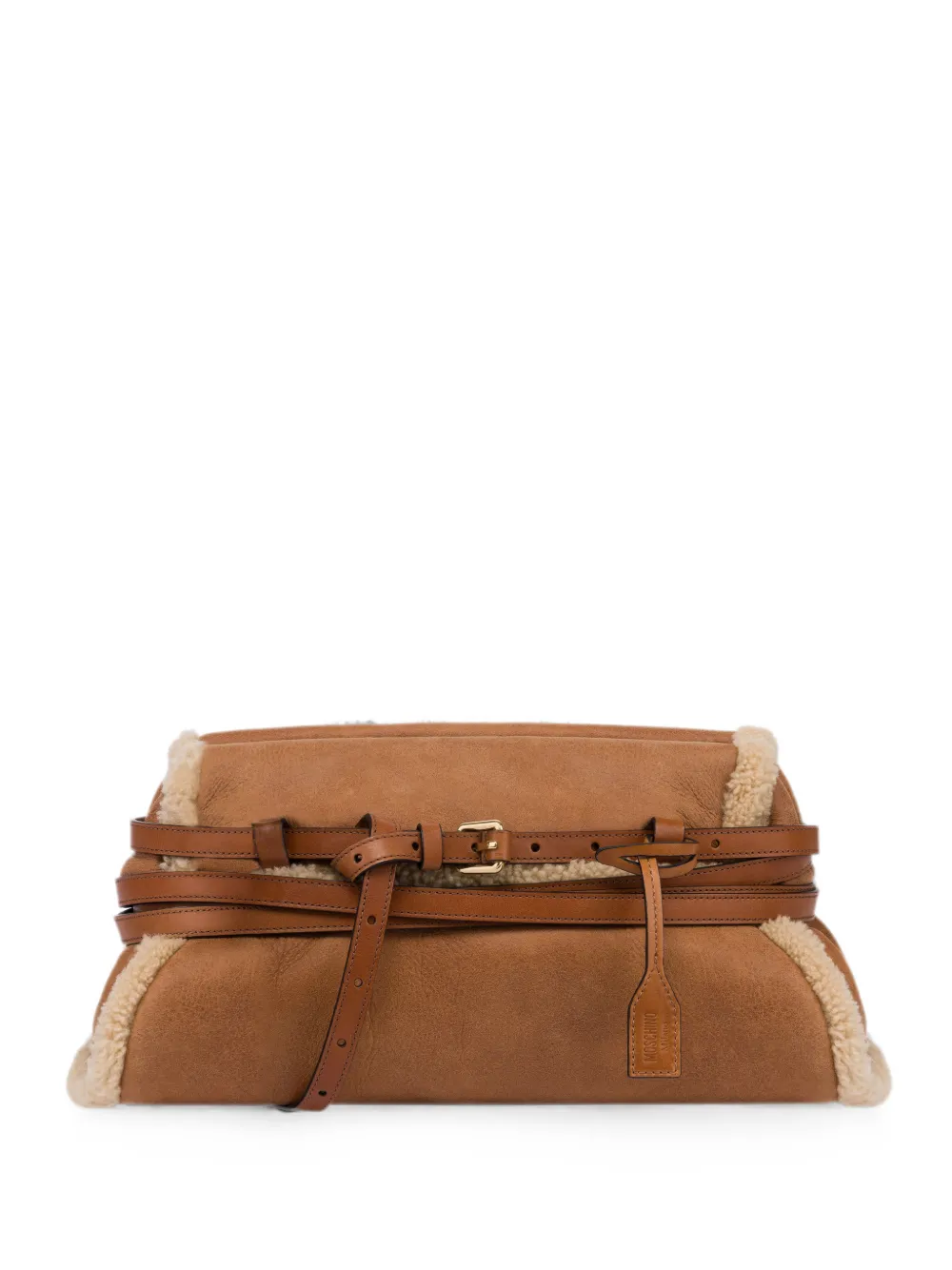 Moschino Borsa a spalla con finiture in shearling - Marrone