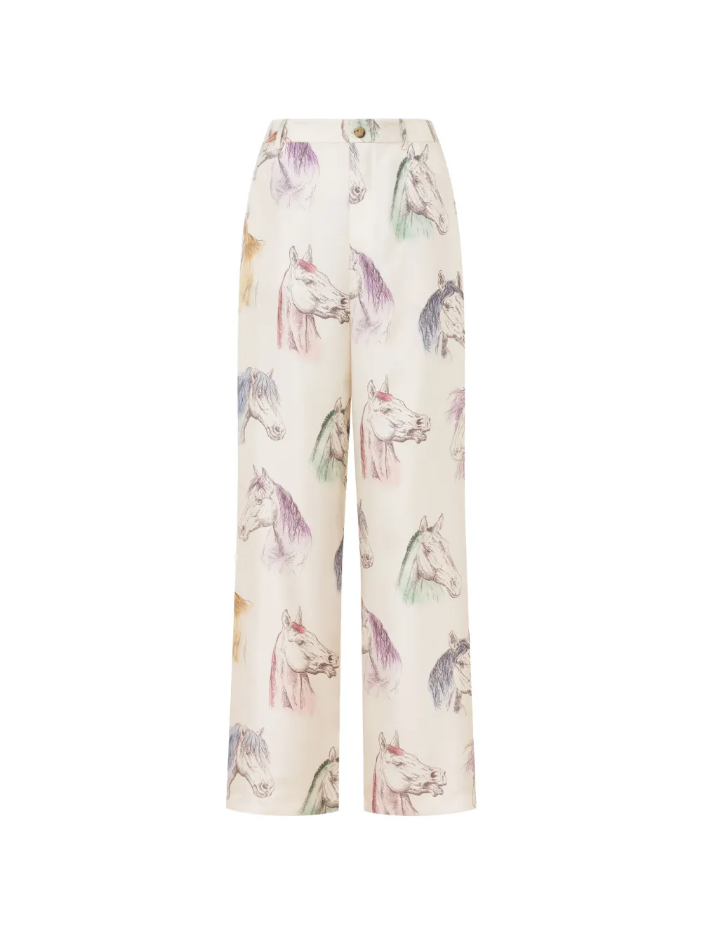 Moschino horse-print silk trousers - Toni neutri