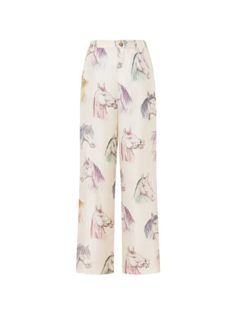 Moschino horse-print silk trousers