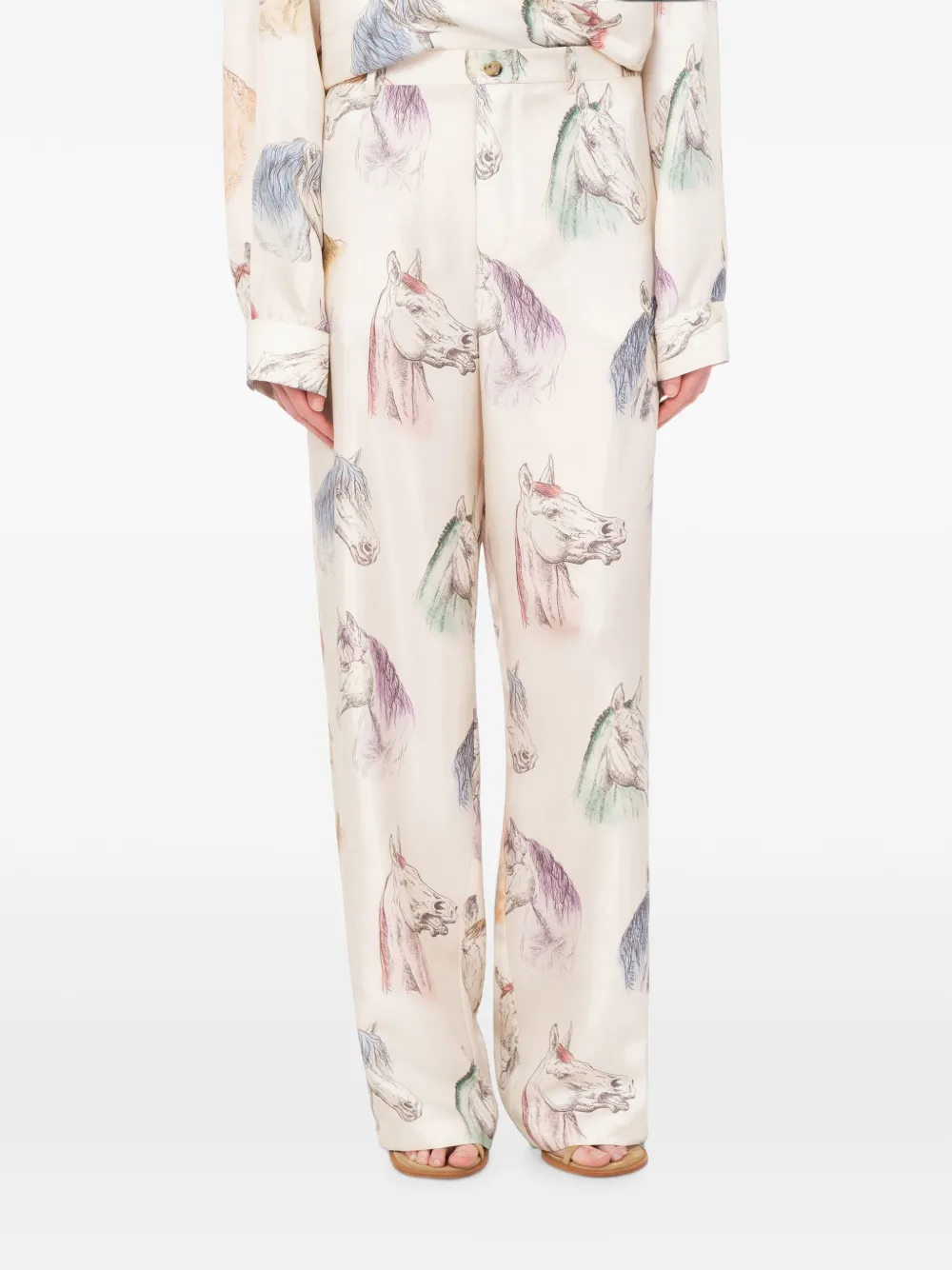 Moschino Zijden broek met print Beige