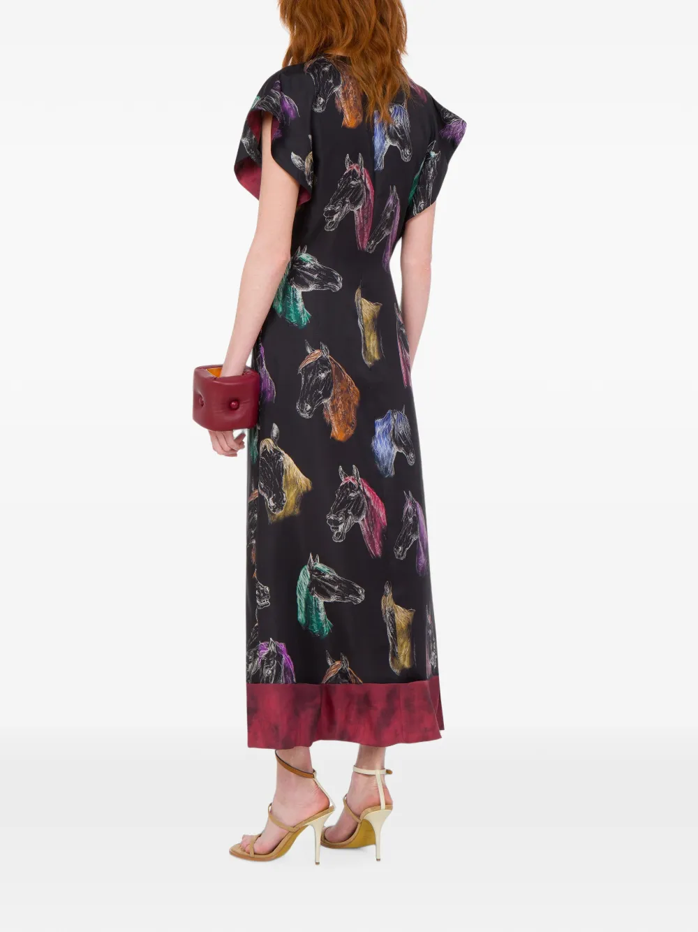 Moschino Jurk met paardenprint en vlakken Zwart