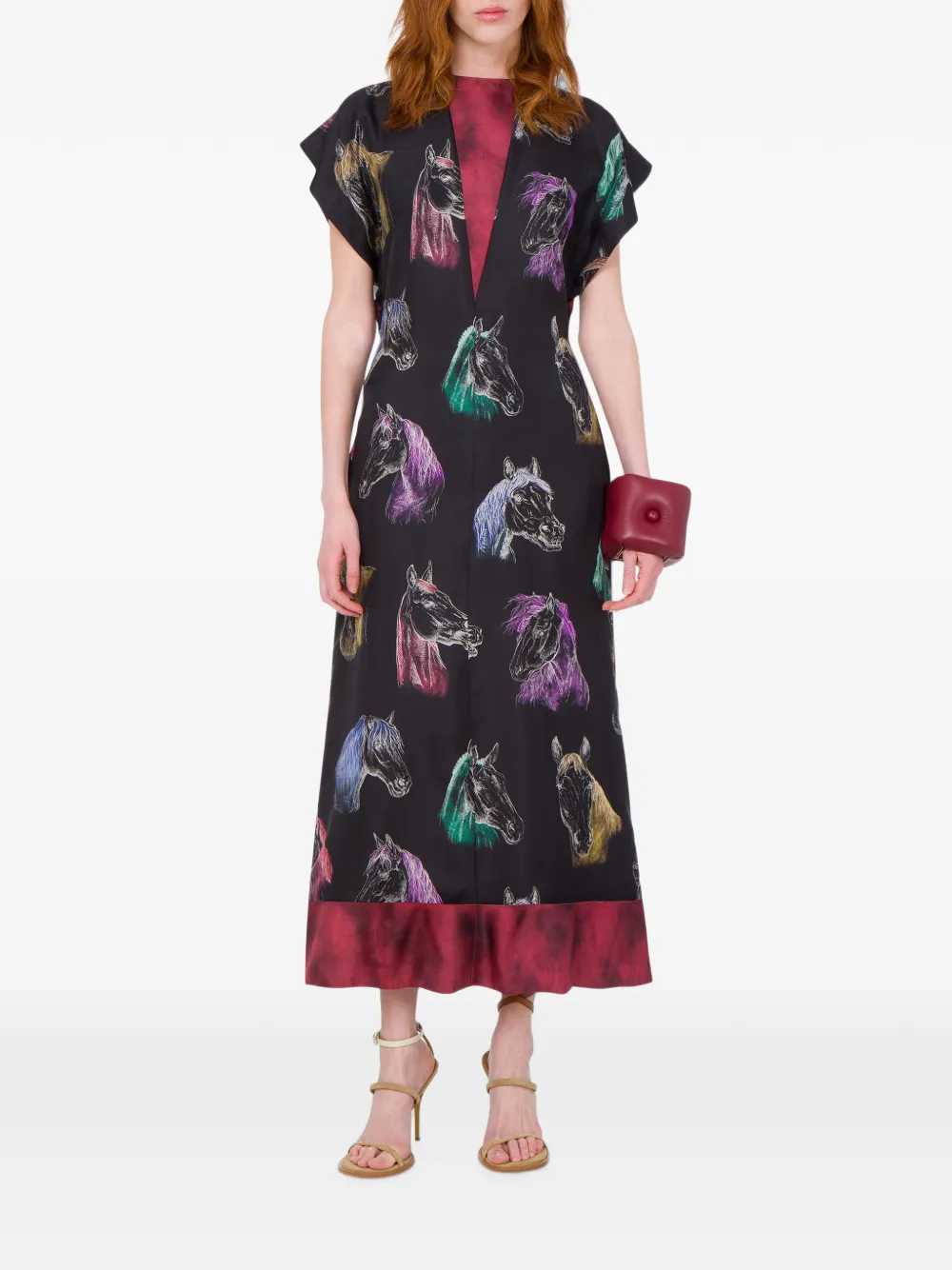Moschino Jurk met paardenprint en vlakken Zwart