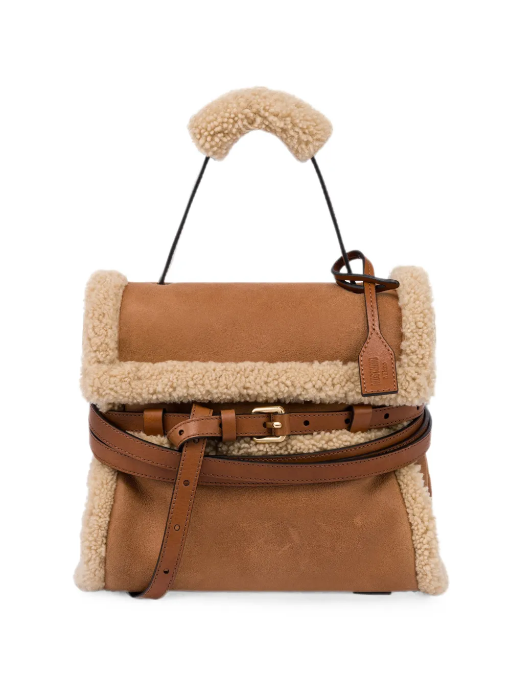 Moschino Borsa a spalla con finiture in shearling - Marrone