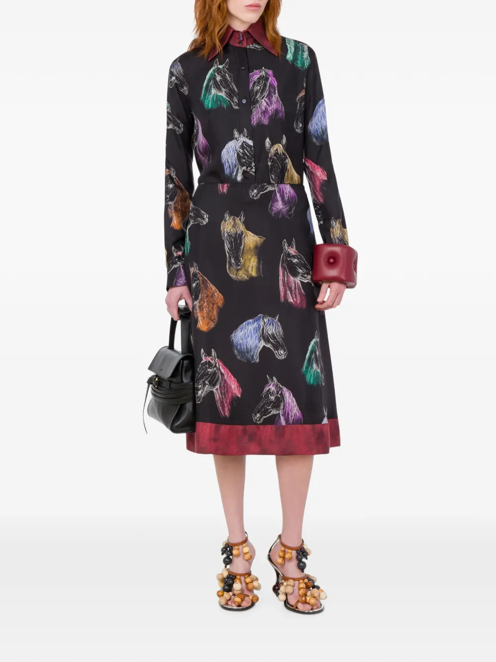 Moschino Zijden overhemd met paardenprint Zwart