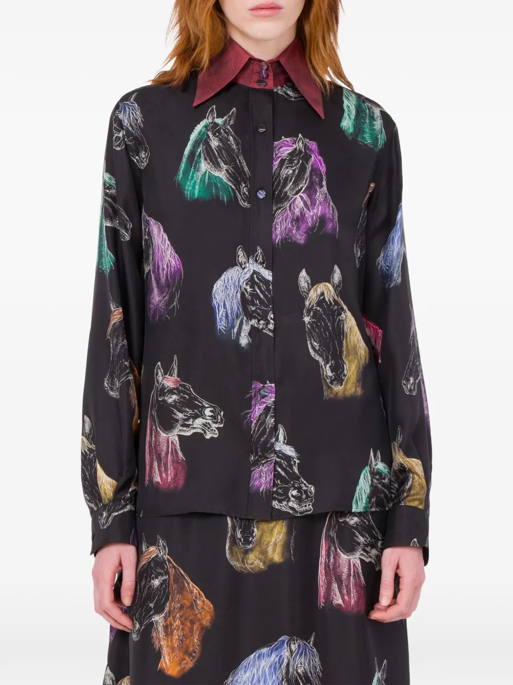 Moschino Zijden overhemd met paardenprint Zwart