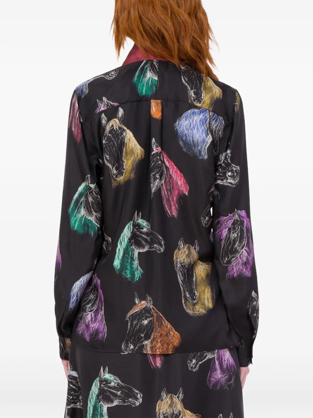 Moschino Zijden overhemd met paardenprint Zwart