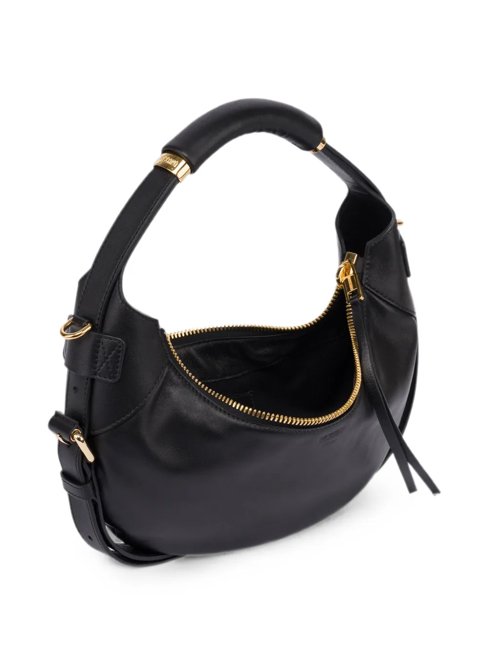 Moschino Leren schoudertas met gewatteerd handvat Zwart