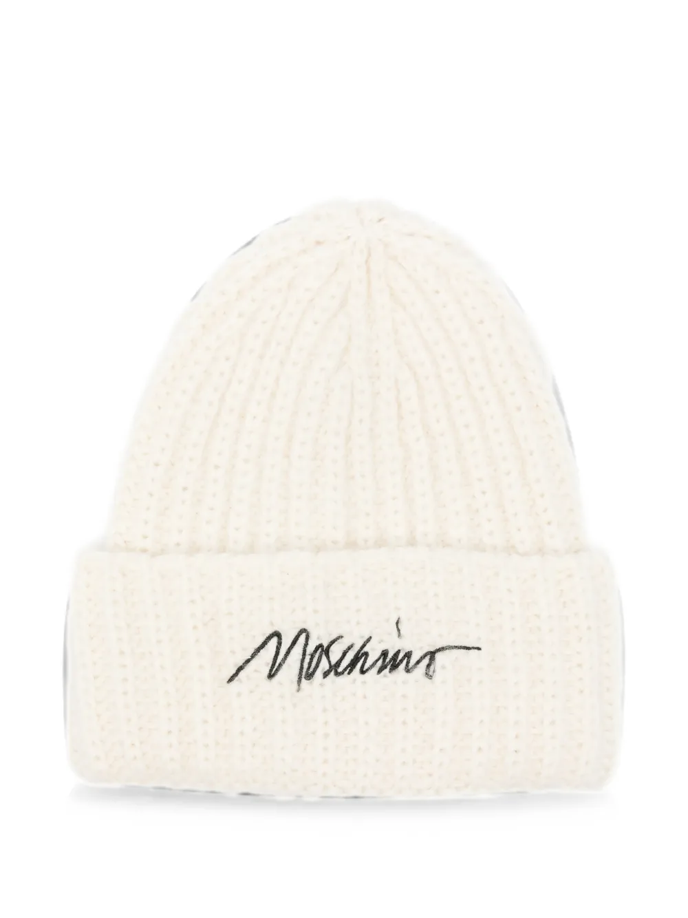 Moschino logo-embroidered ribbed beanie hat - Toni neutri