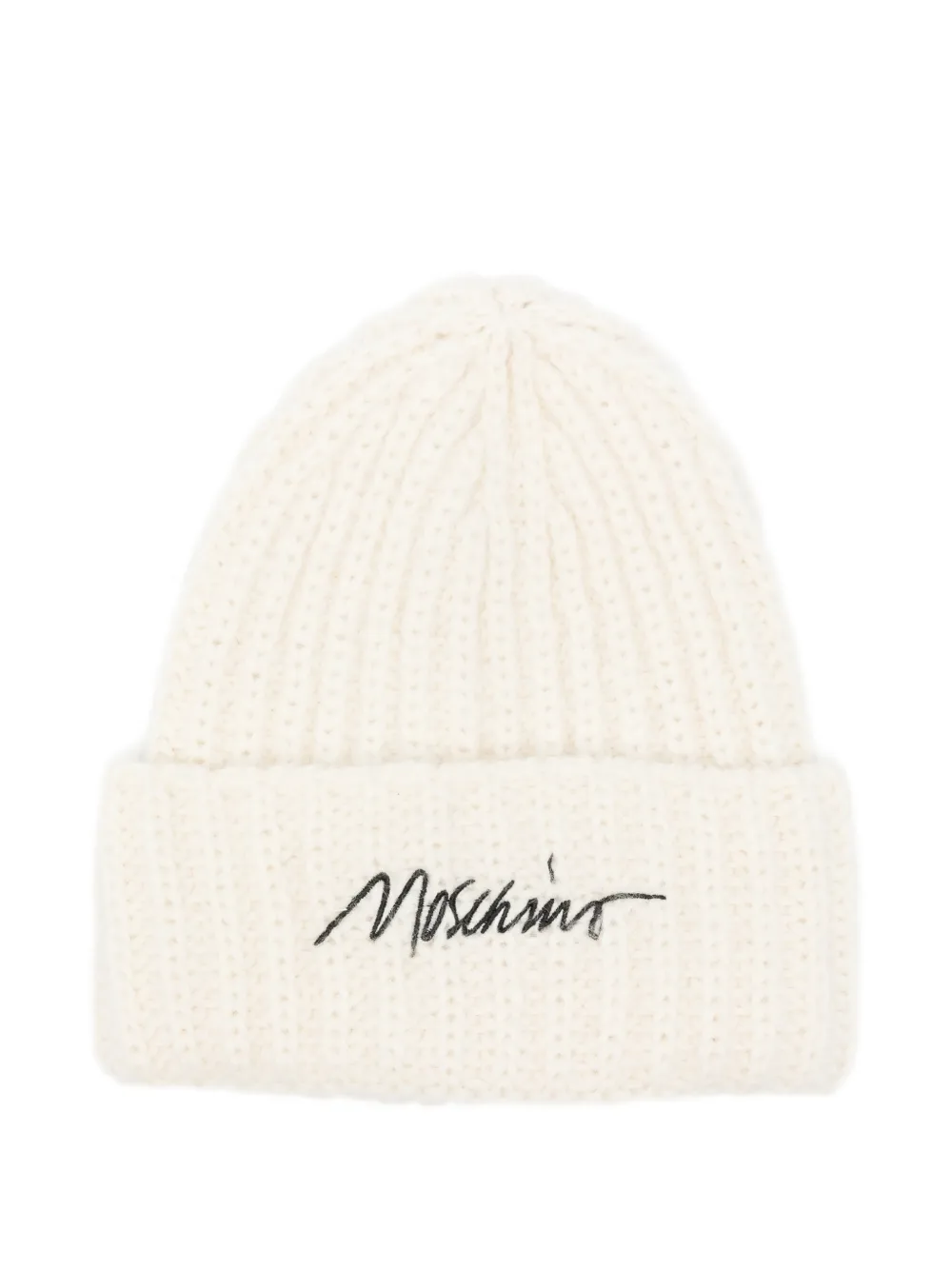 Moschino Geribbelde muts met geborduurd logo Beige