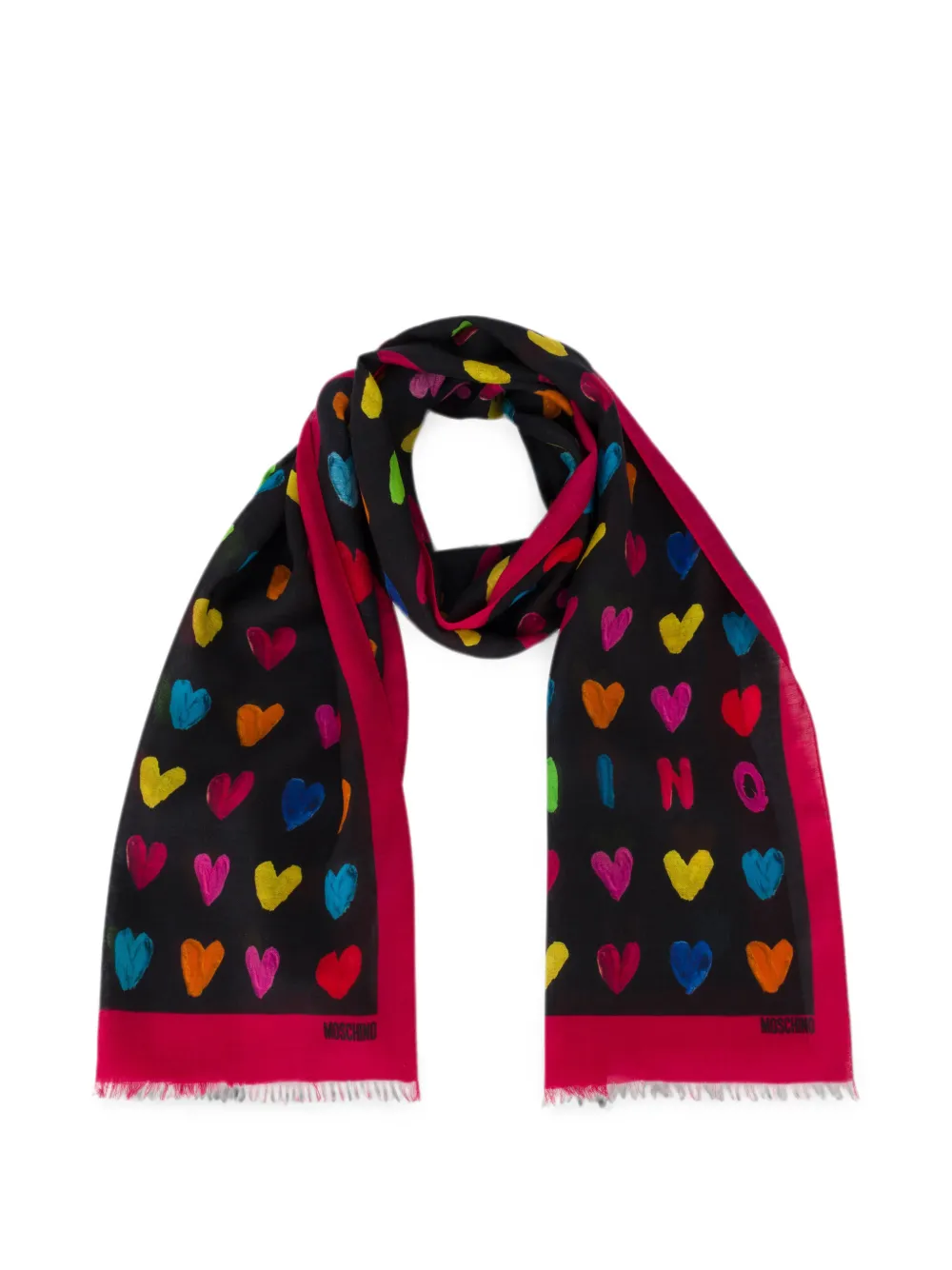 Moschino Sjaal met hartprint en franje Zwart