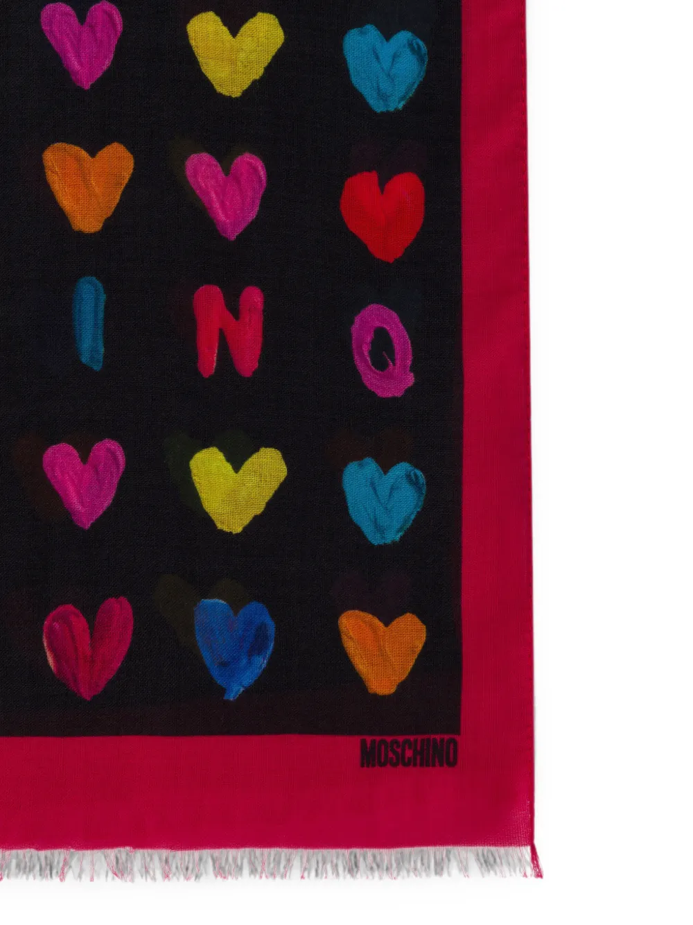 Moschino Sjaal met hartprint en franje Zwart