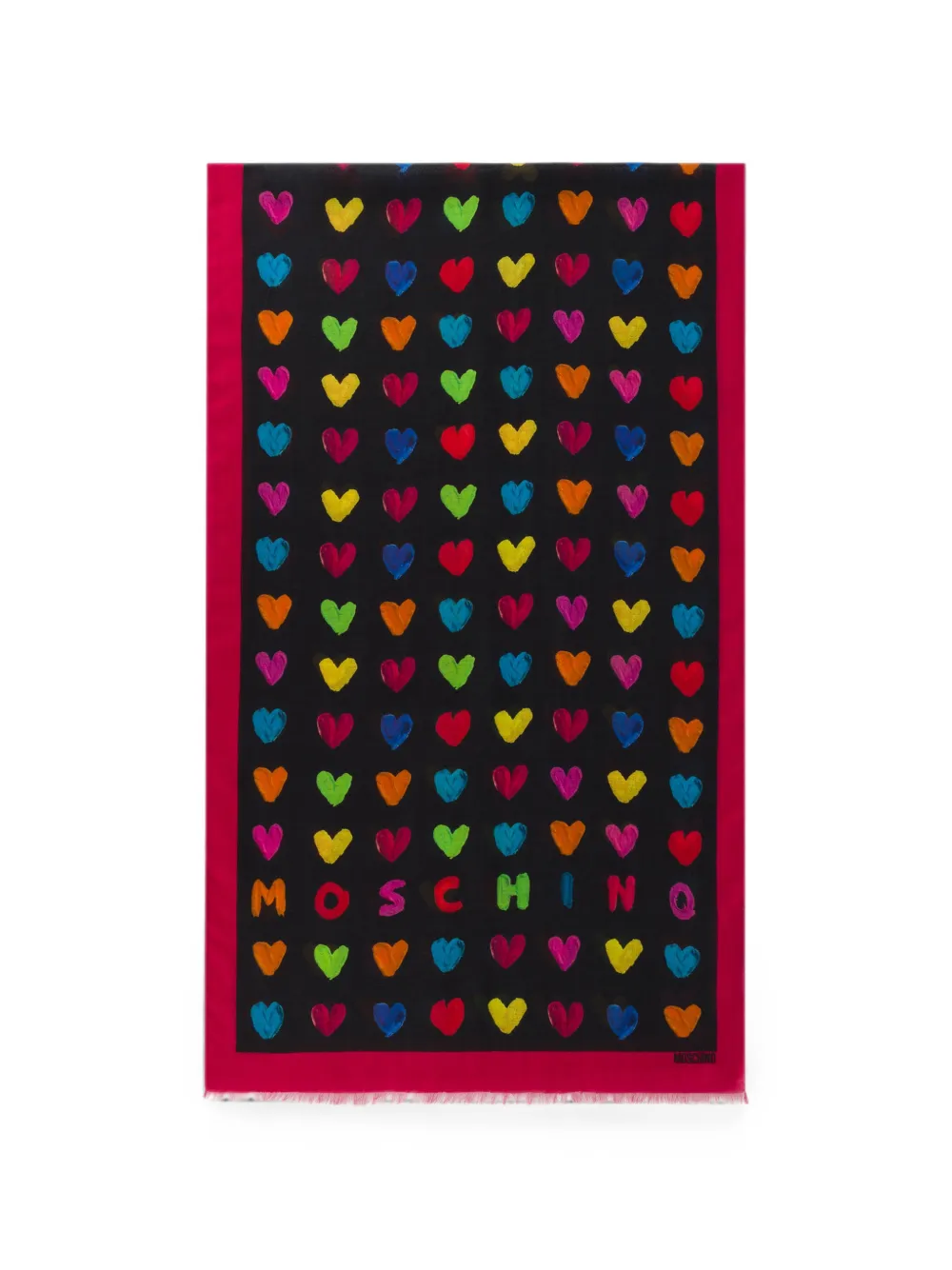 Moschino heart-print fringed scarf - Schwarz