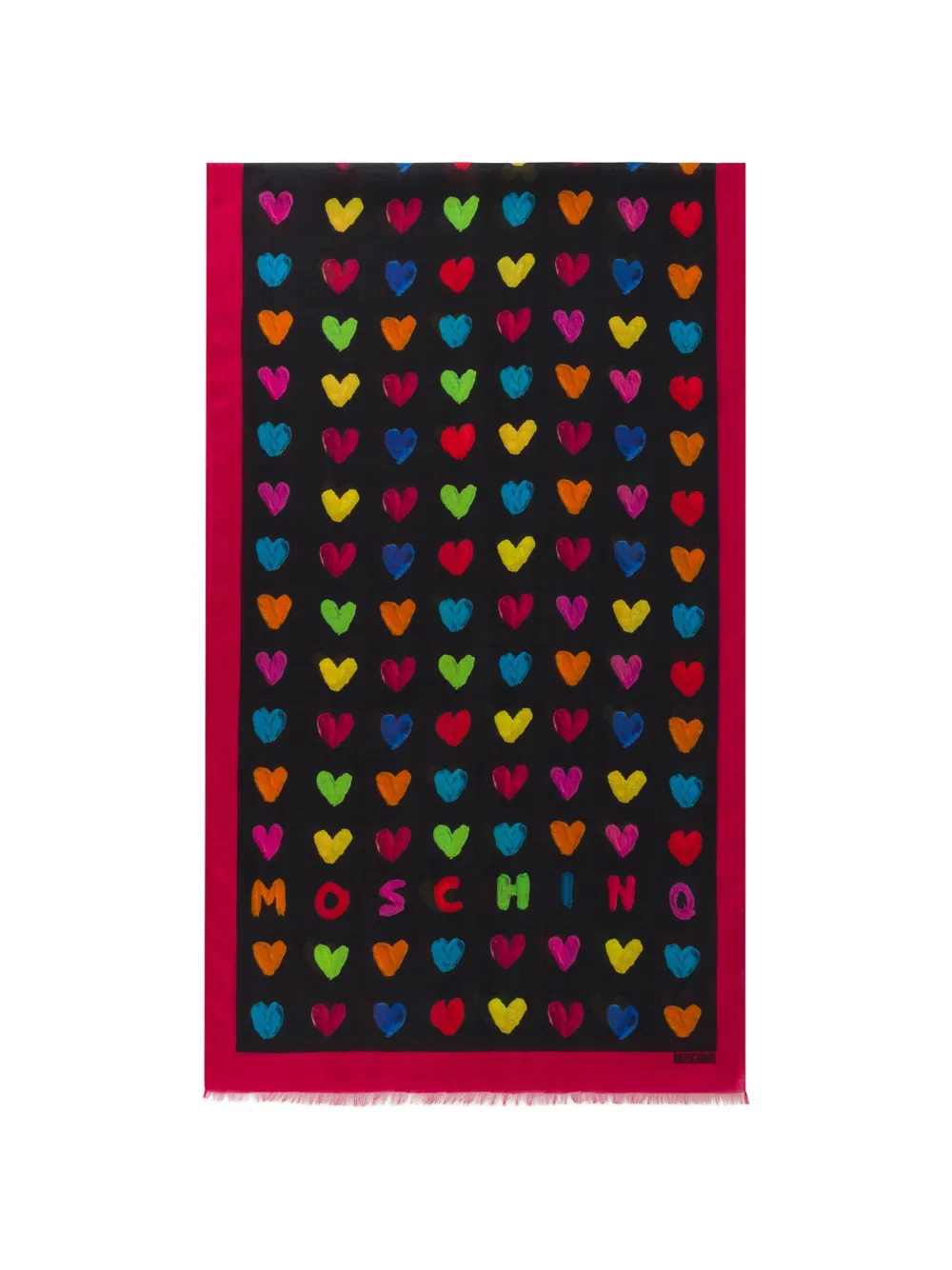 Moschino heart-print fringed scarf - Schwarz
