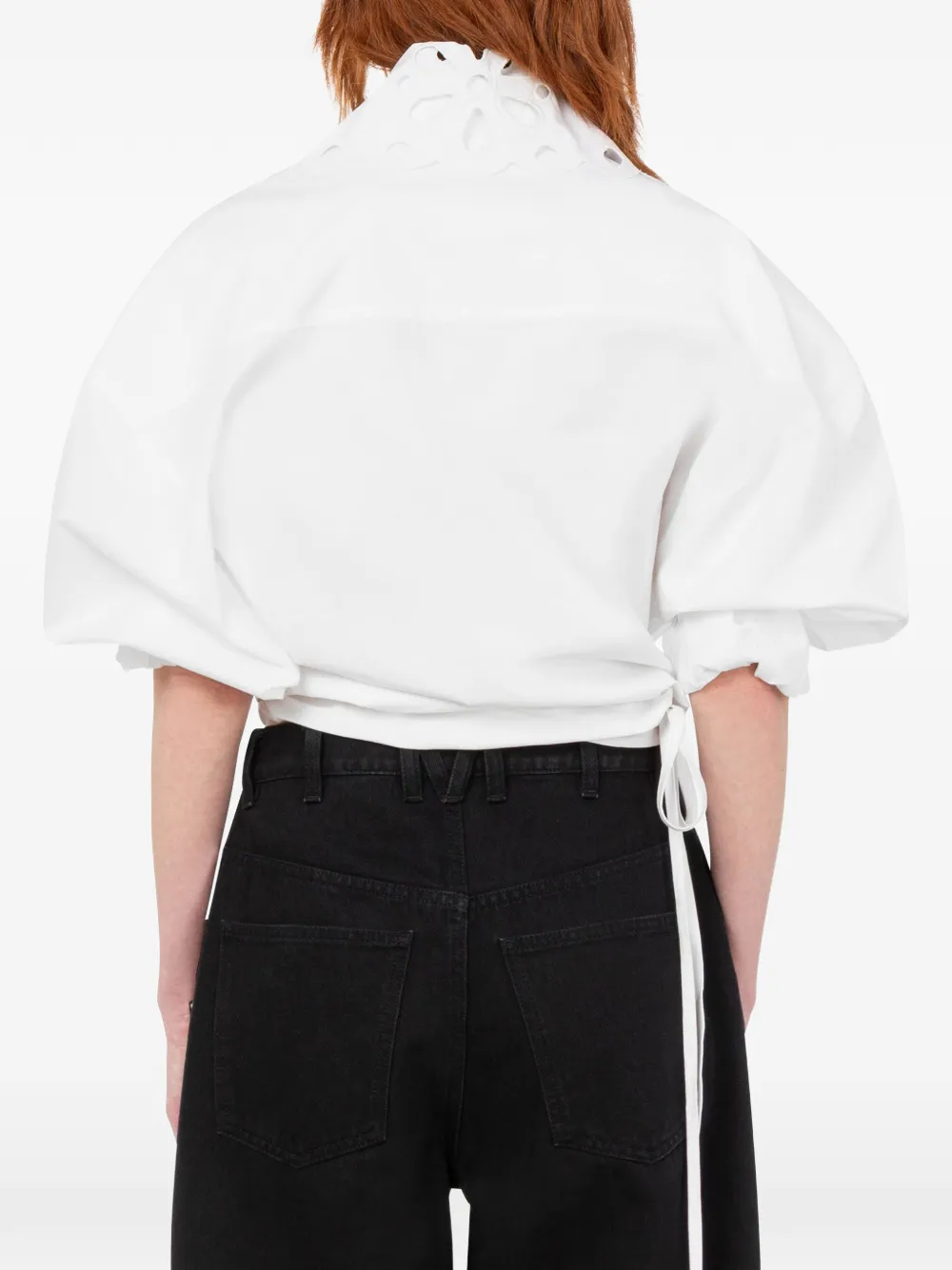 Moschino broderie-anglaise wrap-front shirt Wit
