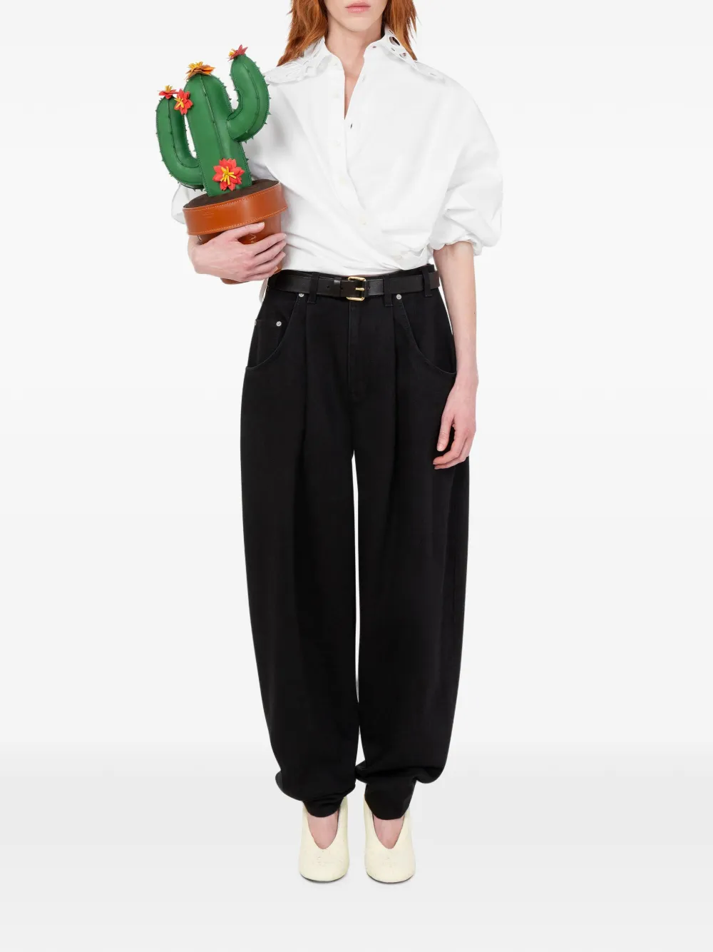 Moschino broderie-anglaise wrap-front shirt Wit