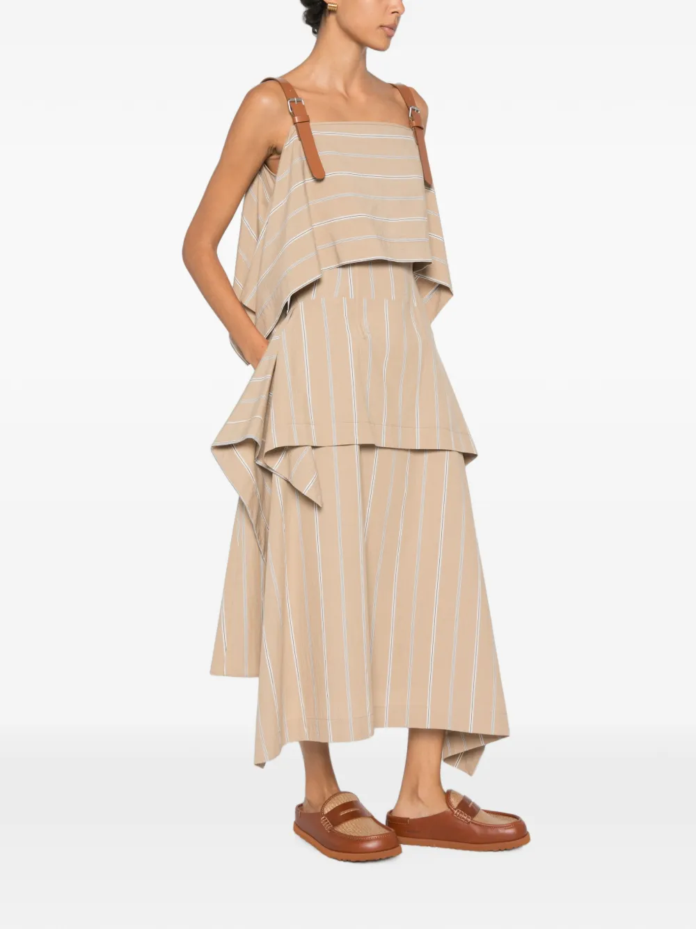 Moschino Gestreepte maxi-jurk met gespbandje Beige