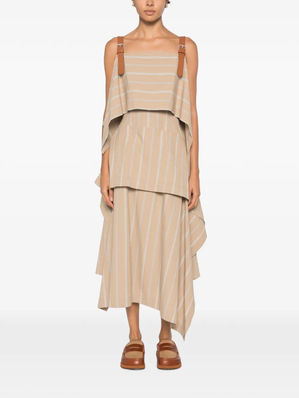 Moschino Gestreepte maxi-jurk met gespbandje Beige
