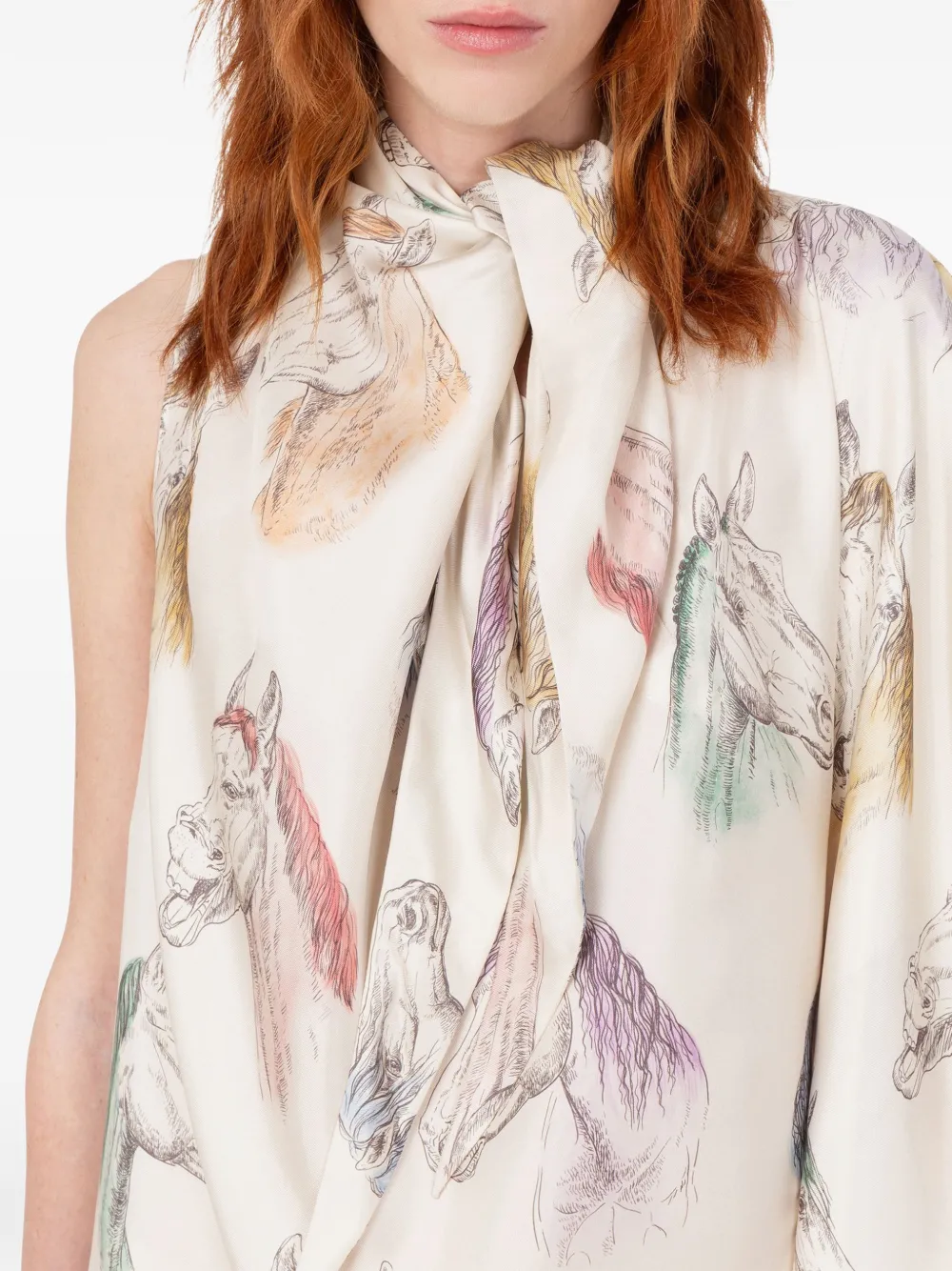 Moschino Zjiden jurk met paardenprint Beige