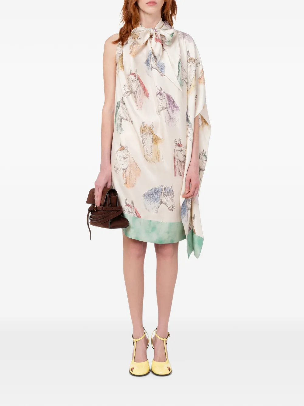 Moschino Zjiden jurk met paardenprint Beige