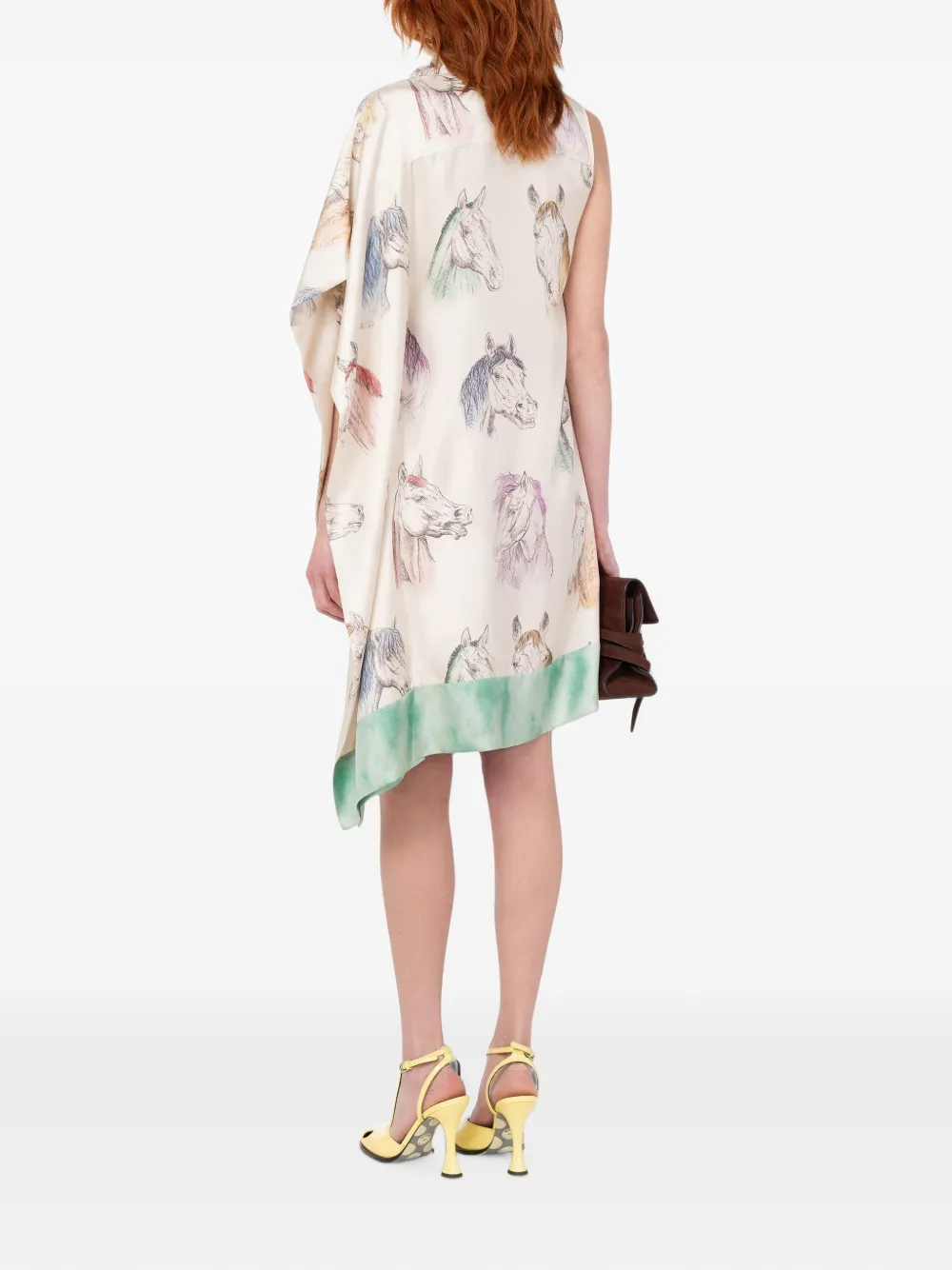 Moschino Zjiden jurk met paardenprint Beige